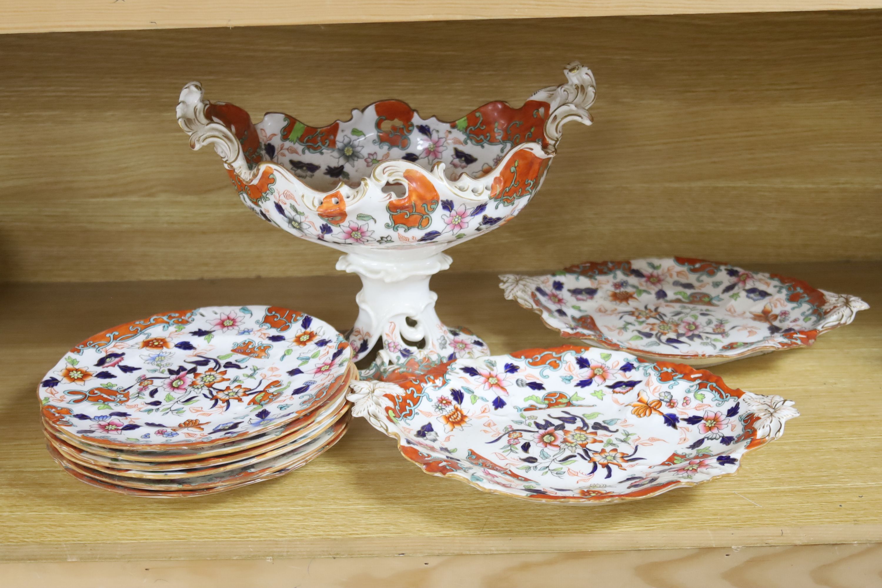 A 19th century English porcelain Imari pattern part dessert service